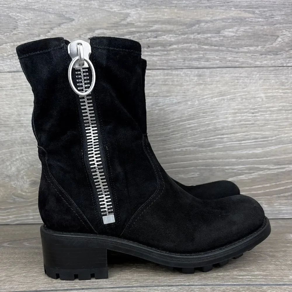 Free Lance 4285 Women’s Sz EU 36.5 Black Suede Double Zip Lug Combat Moto Boots